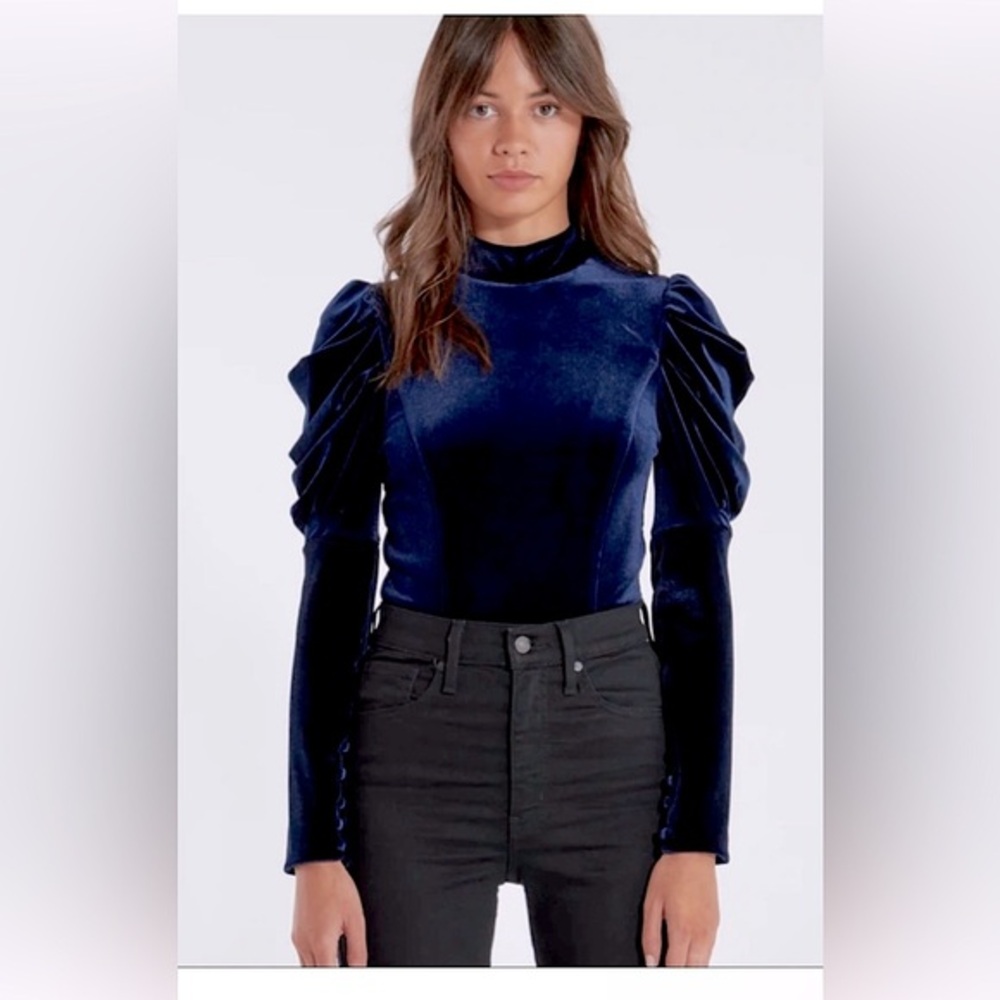 Misa Los Angeles Midnight Blue Velvet Bodysuit